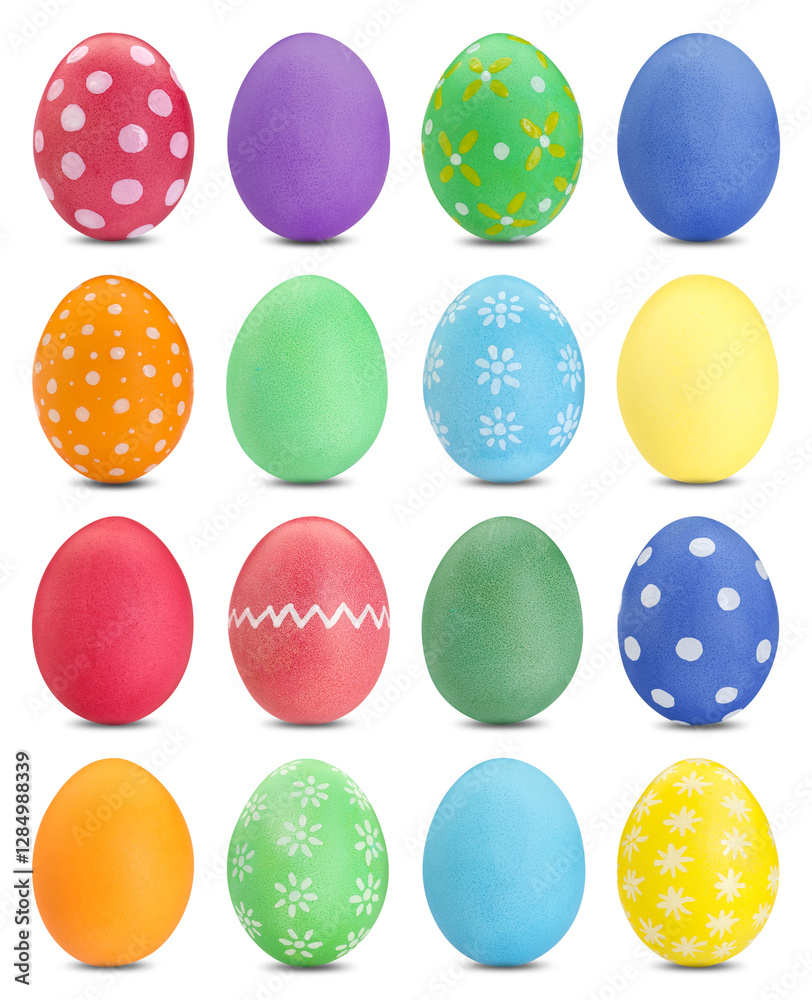 Easter eggs in different colors isolated on white, set Easter eggs in different colors isolated on white, set