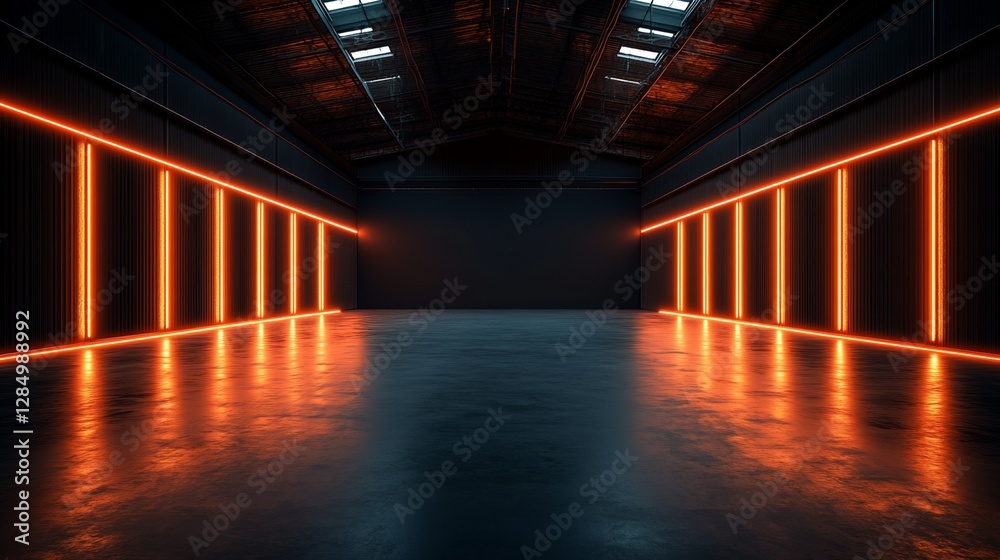 Industrial Interior with Orange Neon Lighting Industrial Interior with Orange Neon Lighting