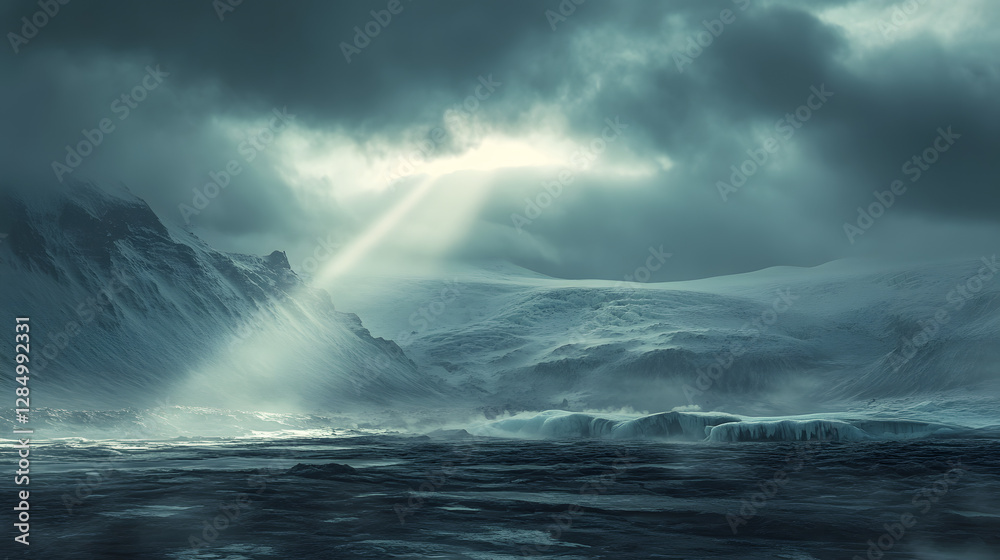 Fototapeta premium Dramatic Landscape and Eyjafjallajokull Volcano