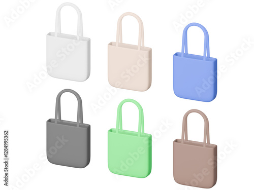 3Dレンダリングのカラフルなエコバッグ