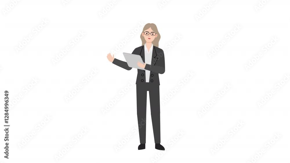 Woman standing holding tablet cartoon animation
Woman standing holding tablet cartoon animation