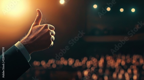 Hand Gesture of Approval at a Public Event in Dim Lighting