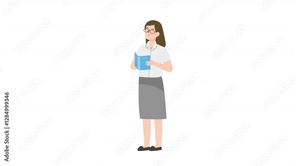 Woman standing read a book cartoon animation
Woman standing read a book cartoon animation