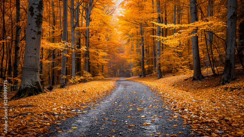Golden Autumn Canopy Over a Serene Forest Path