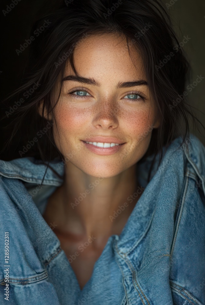 Denim Joy Smiling Woman Achieving Weight Loss Success Denim Joy Smiling Woman Achieving Weight Loss Success