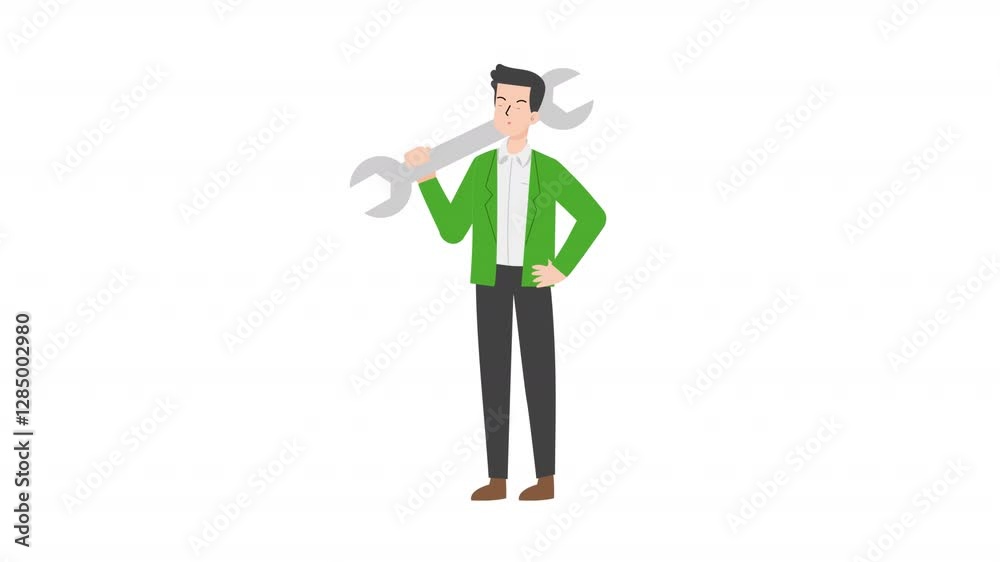 video man standing holding a wrench cartoon animation video man standing holding a wrench cartoon animation