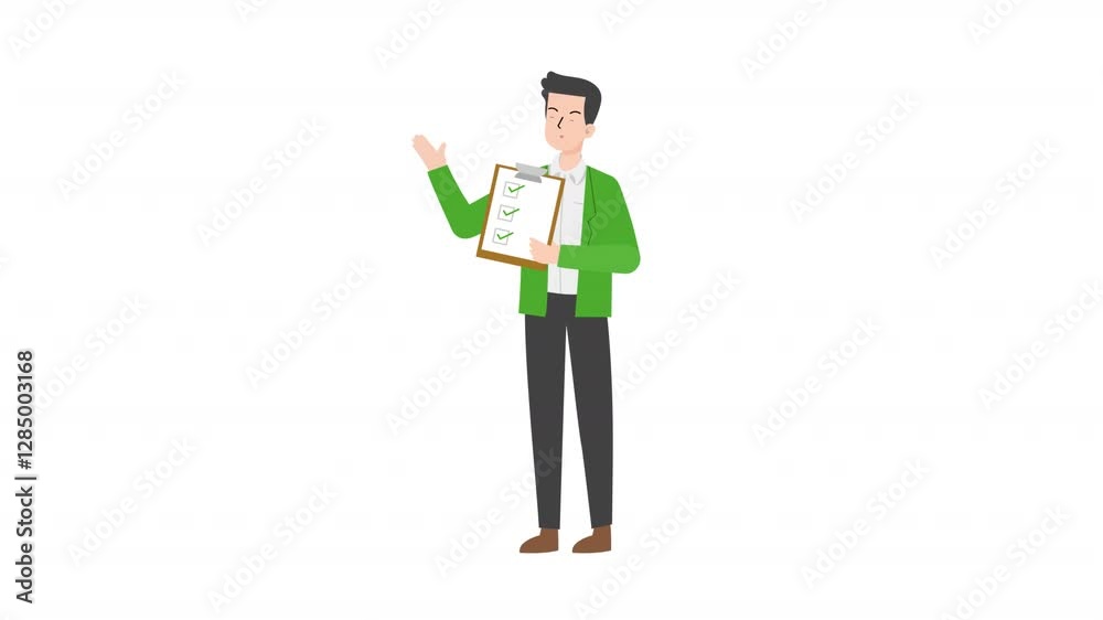 video man standing holding a checklist cartoon animation video man standing holding a checklist cartoon animation