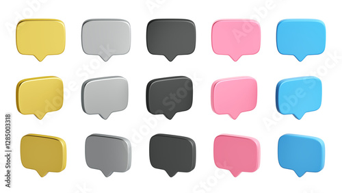 3D icons set Speech bubble, chat box, text box. message mail cute. chatting element frame silver, black, pink, blue. object PNG file. 3D Illustration.