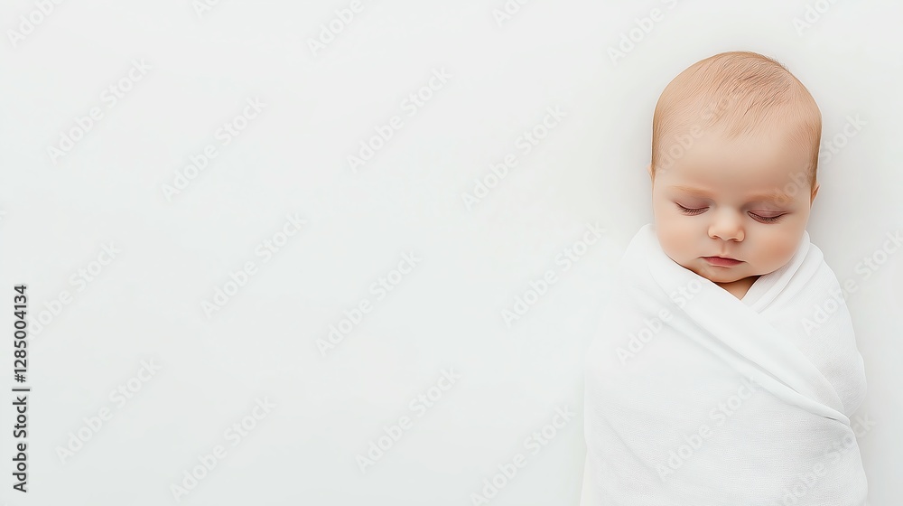A serene image of a sleeping baby wrapped in a soft, white blanket A serene image of a sleeping baby wrapped in a soft, white blanket