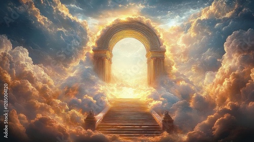 Archway to Paradise: Majestic Gateway to the Afterlife in Celestial Light