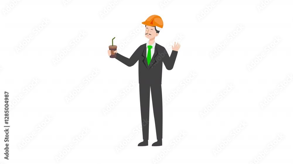 video engineer or architecture  stands with coffee cartoon animation
