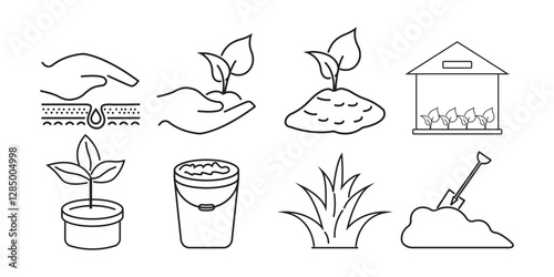 Soil ground and gardening editable stroke outline icons set isolated on white background flat vector illustration. Pixel perfect.