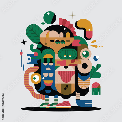 vector art pieces ,wall paintings character , encompassing various art , Groovy cartoons, abstract
