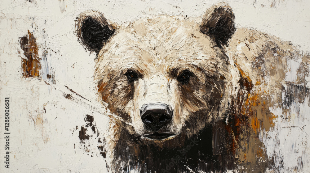 Naklejka premium Beautiful watercolor painting of a majestic bear with splattered paint strokes and soft artistic textures