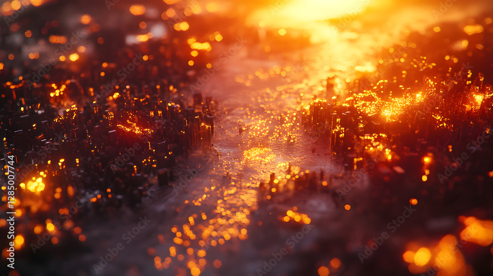 Naklejka premium Panoramic Sunset View of Manhattan Skyline from Above