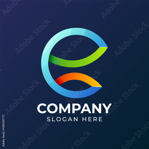 Letter e logo with a combination of 3 colors