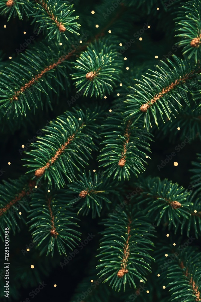 Dark Moody Pine Tree Branches Close-up for Christmas Banner Design Nature Background Dark Moody Pine Tree Branches Close-up for Christmas Banner Design Nature Background