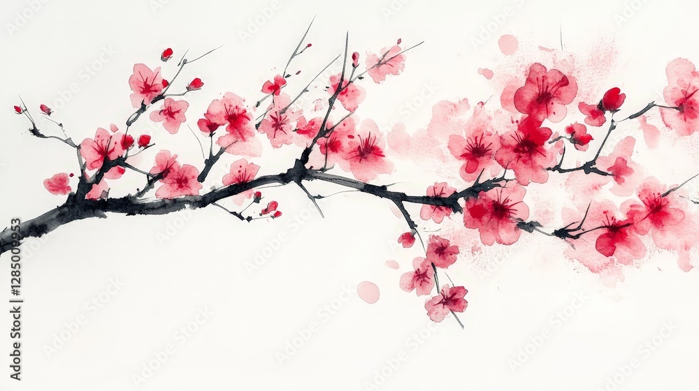A delicate watercolor depiction of cherry blossoms on a branch, evoking tranquility and beauty. A delicate watercolor depiction of cherry blossoms on a branch, evoking tranquility and beauty.