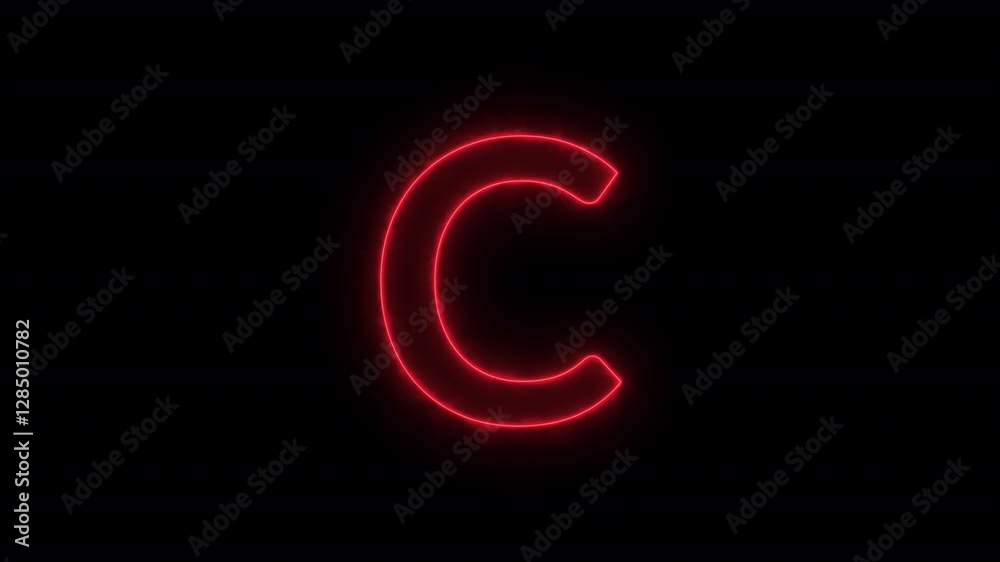Animated neon letter C, trendy glowing loop neon alphabet letter C, Bright neon glowing light red letter C, Seamless looping animation on black background. Animated neon letter C, trendy glowing loop neon alphabet letter C, Bright neon glowing light red letter C, Seamless looping animation on black background.