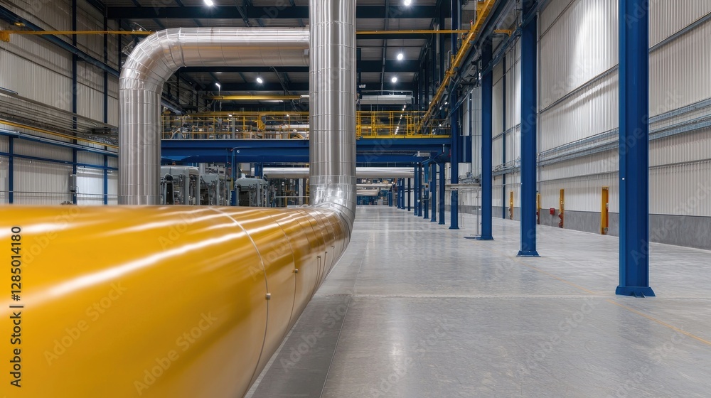 Naklejka premium Industrial Plant Interior Pipes, Structure, Clean Floor, Energy Production