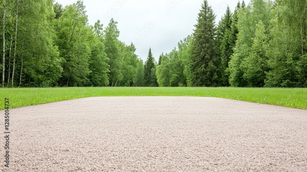 Obraz premium Empty paved path through green forest
