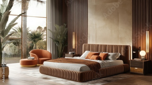 Modern and cozy bedroom with a plush bed, offering both style and practical accessibility.