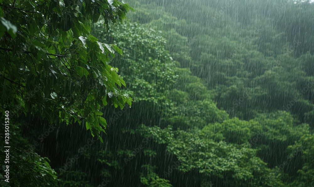 Fototapeta premium Rainy Day in Lush Green Forest Hillside
