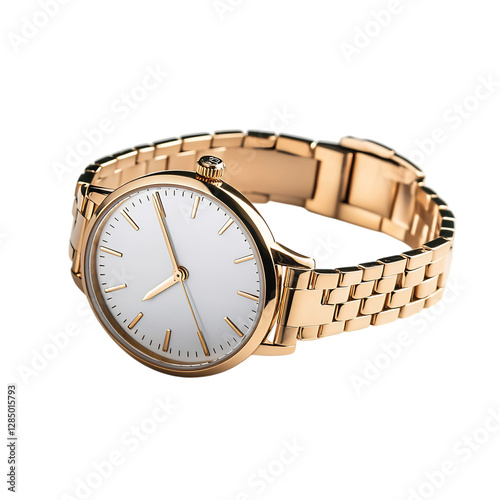 A Sleek and Stylish Women's Watch with Gold and White Dial Isolated on Transparent Background