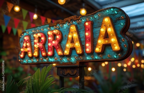 Festive Junina Celebration with Colorful Flags and 3D Arraia Letters for June Festival Poster or Card Design