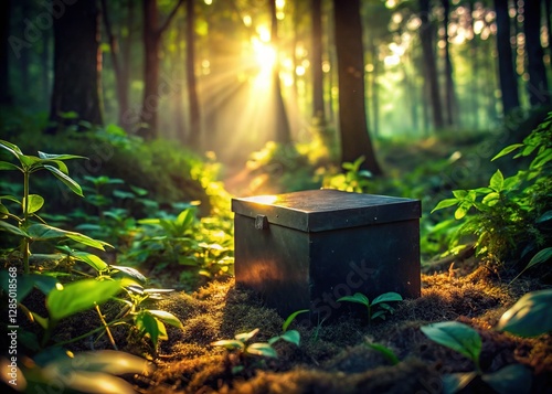 Mysterious Black Box Hidden in Dense Forest - Stock Photo photo