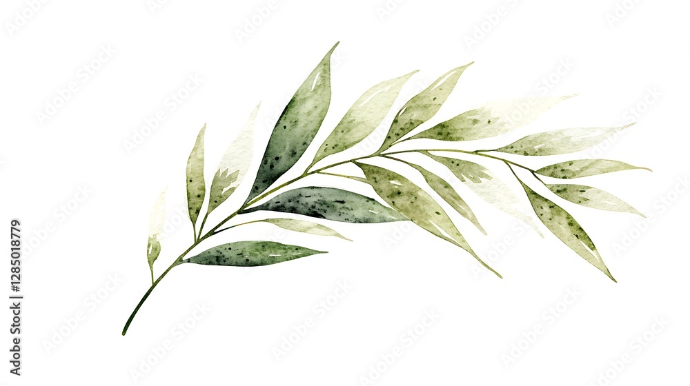 Fototapeta premium Watercolor style botanical artwork green leaves design nature minimalist aesthetic