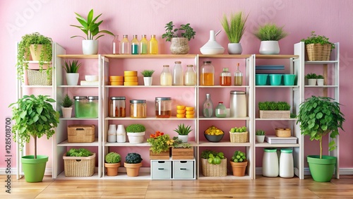 Wallpaper Mural Organized Pink Pantry:  Stylish Storage Solution for Bottles, Containers & Boxes Torontodigital.ca