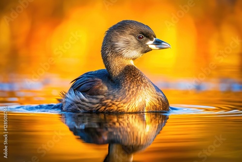 Pied-billed Grebe (Podilymbus podiceps) swimming in Valparaiso, Chile. photo