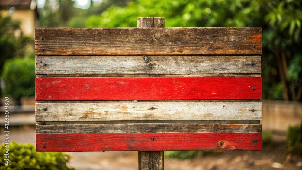 Naklejka premium Rustic Wooden Sign with Red Stripe - Home Decor & Signage