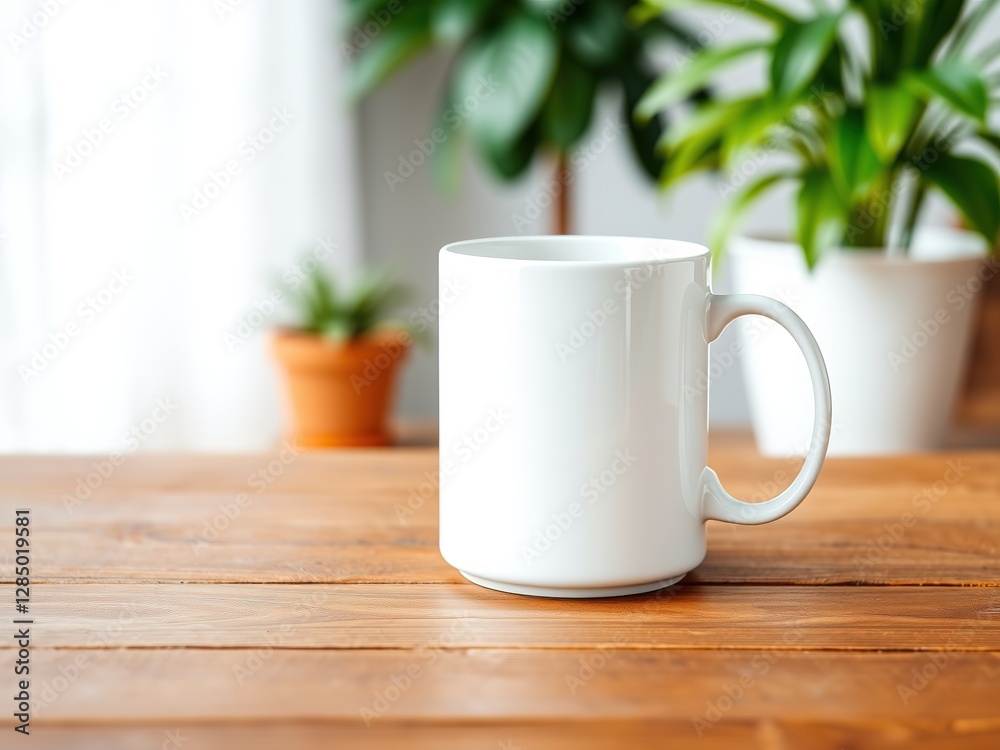 Blank Coffee Mug Mockup: Minimalist Workspace with Greenery Blank Coffee Mug Mockup: Minimalist Workspace with Greenery