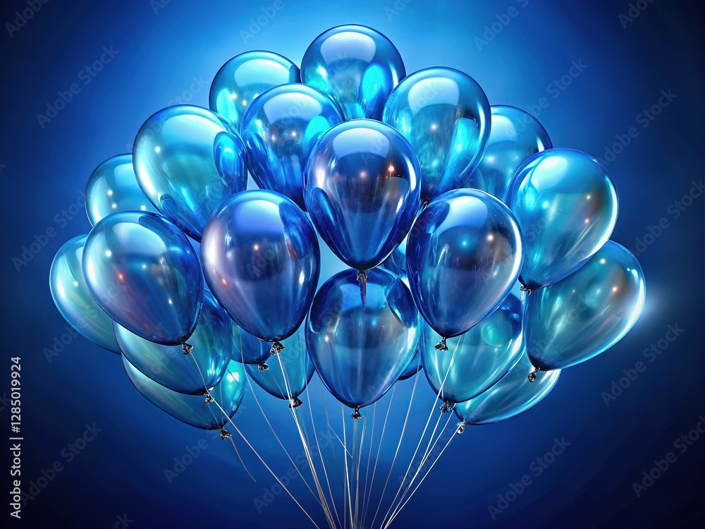 Sparkling Blue Balloons Floating on a Vibrant Blue Background - Stock Photo Sparkling Blue Balloons Floating on a Vibrant Blue Background - Stock Photo