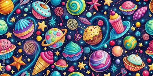 Cosmic Doodle Sweet Treats Pattern Background