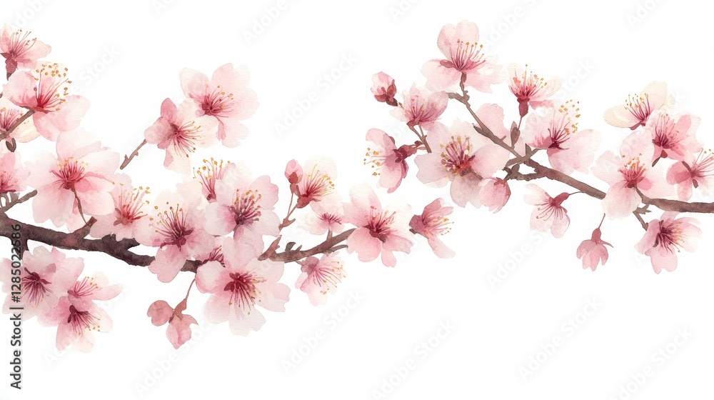 A delicate watercolor illustration of cherry blossom branches against a white background. A delicate watercolor illustration of cherry blossom branches against a white background.