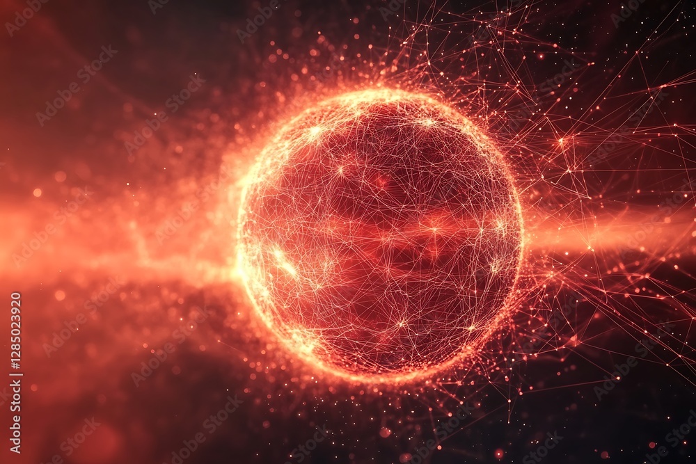 Obraz premium A Glowing Red Sphere Displaying Network Connectivity and Technology
