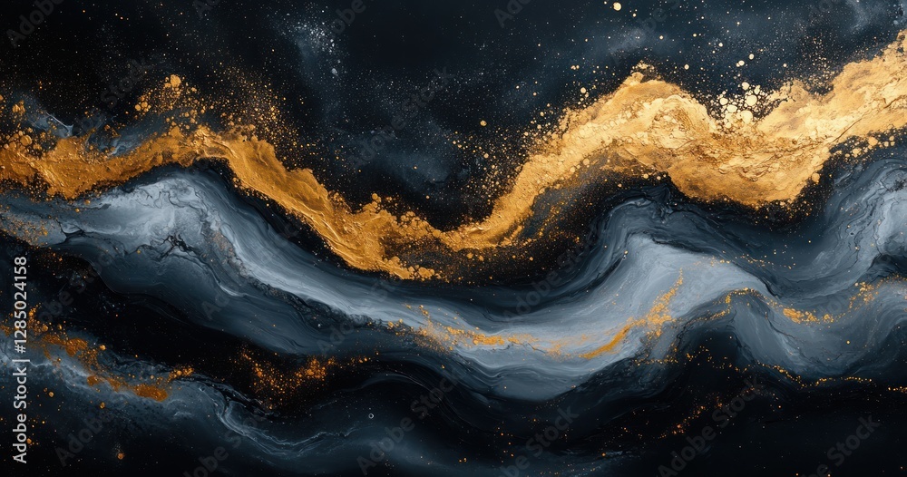 Abstract Expressionism Black and White Painting with Gold Swirls and Dynamic Composition Abstract Expressionism Black and White Painting with Gold Swirls and Dynamic Composition