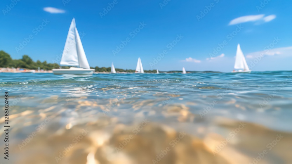 Obraz premium Partially Submerged View of Sailboats on a Sunny Day
