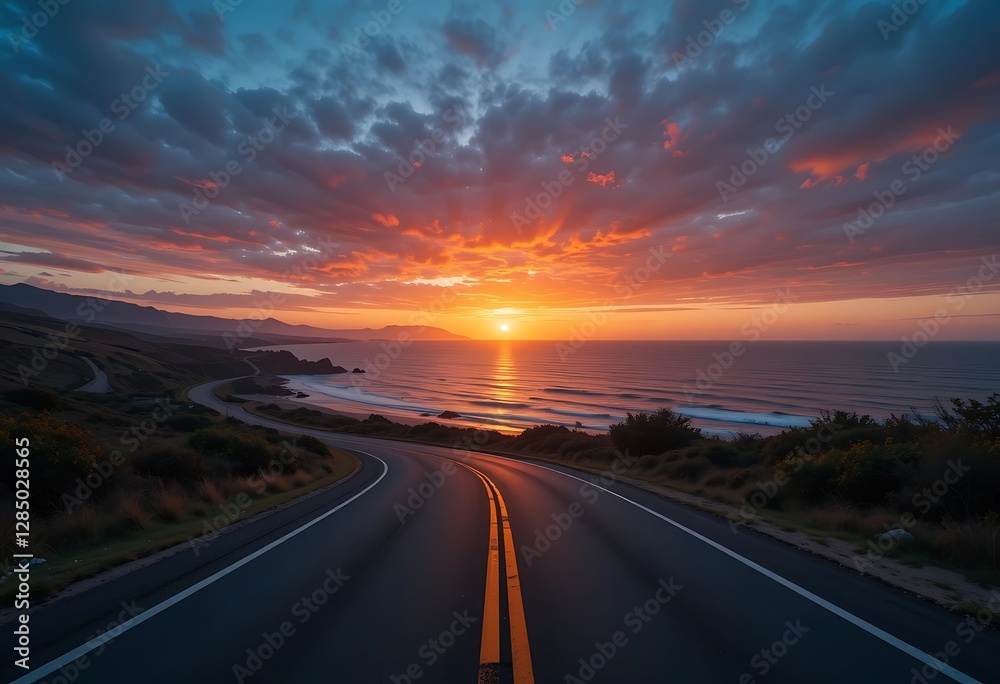 Scenic Coastal Highway at Sunset, A Journey into Golden Hour Serenity Scenic Coastal Highway at Sunset, A Journey into Golden Hour Serenity
