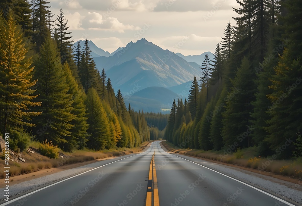 Scenic Highway Journey, A Majestic Mountain Vista Through Lush Forests