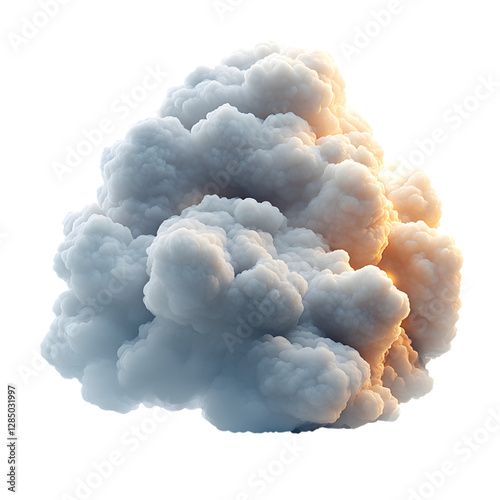 A Fluffy 3D Cartoon Cloud with Glowing Silver Lining Isolated on Transparent Background
