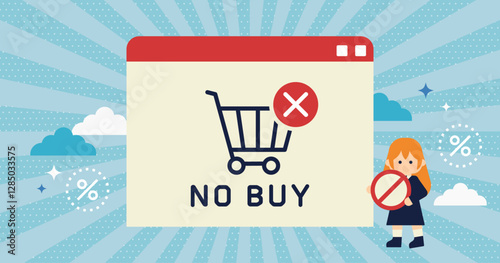 NO BUY 買わないイラスト | オンラインショッピングの中止・購入拒否のイメージイラスト