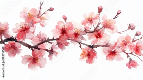 Obraz na płótnie A delicate watercolor illustration of cherry blossom branches in soft pink hues. w salonie