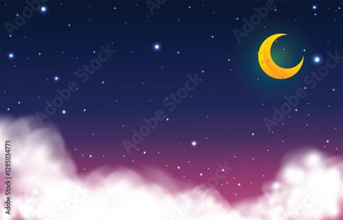 Night sky background with moon and clouds