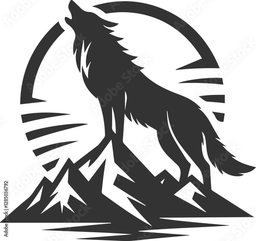 A giant wolf howling from atop a mountain peak animal vector silhouette