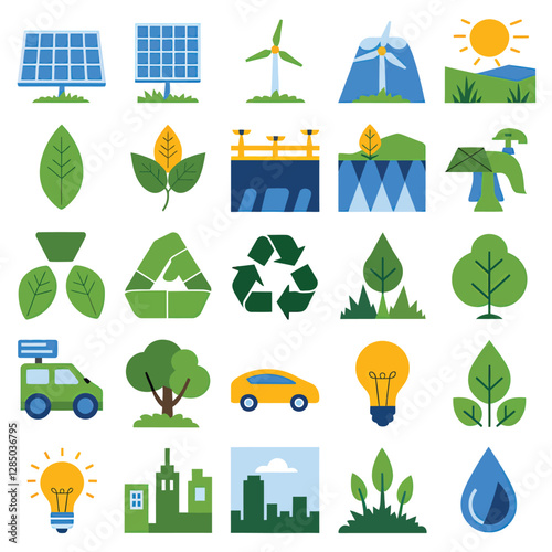 2d vector environment Collection Solar Panel icon Symbolizing clean and renewable solar energy.
