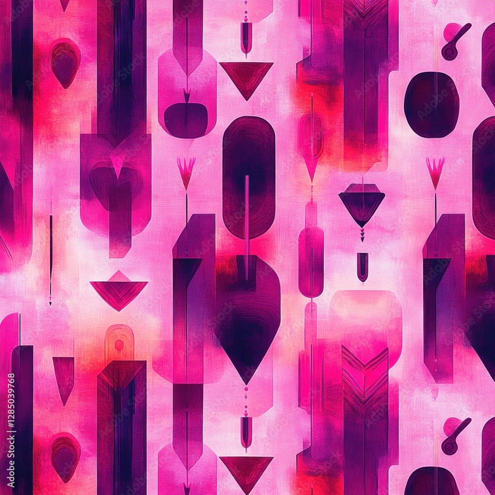 Seamless Pattern Featuring Uterus, Menstrual Cycle, Period Products, Female Health Symbols, Bold Geometric Shapes in Pink and Purple Seamless Pattern Featuring Uterus, Menstrual Cycle, Period Products, Female Health Symbols, Bold Geometric Shapes in Pink and Purple